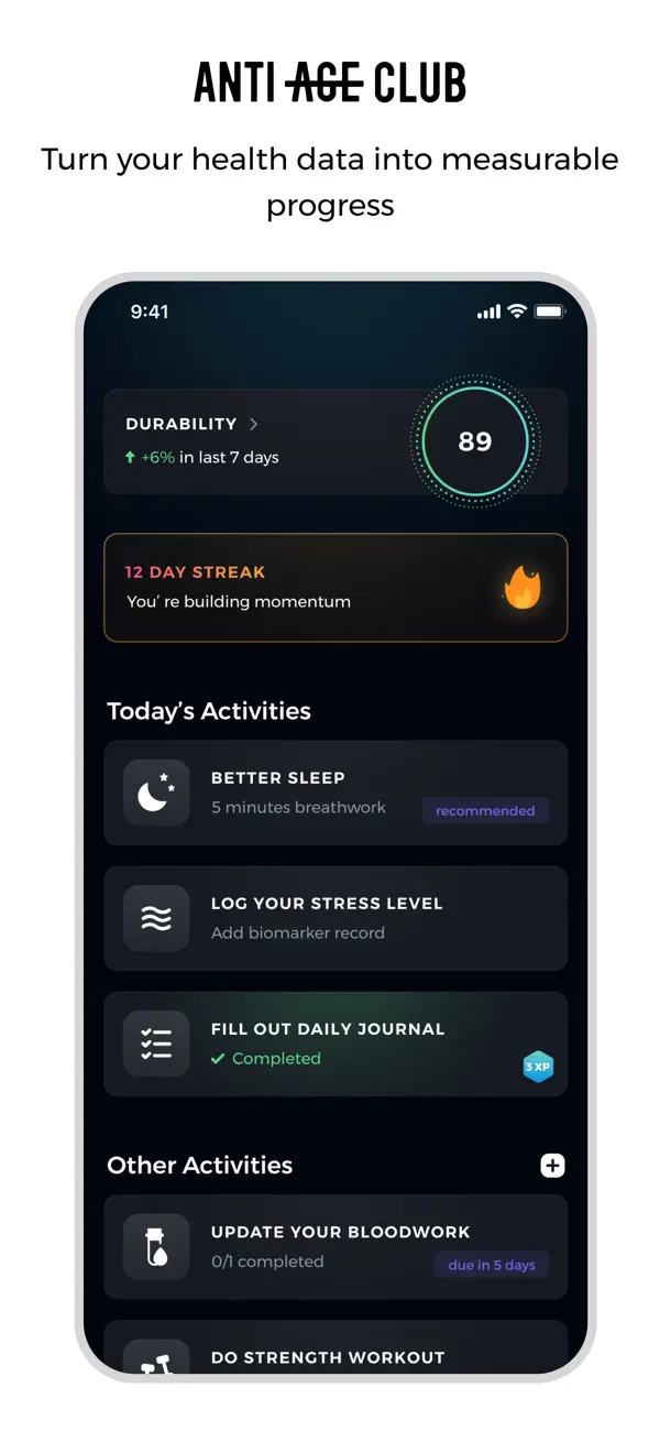 Screenshot #1 pour Anti Age Club - Longevity app