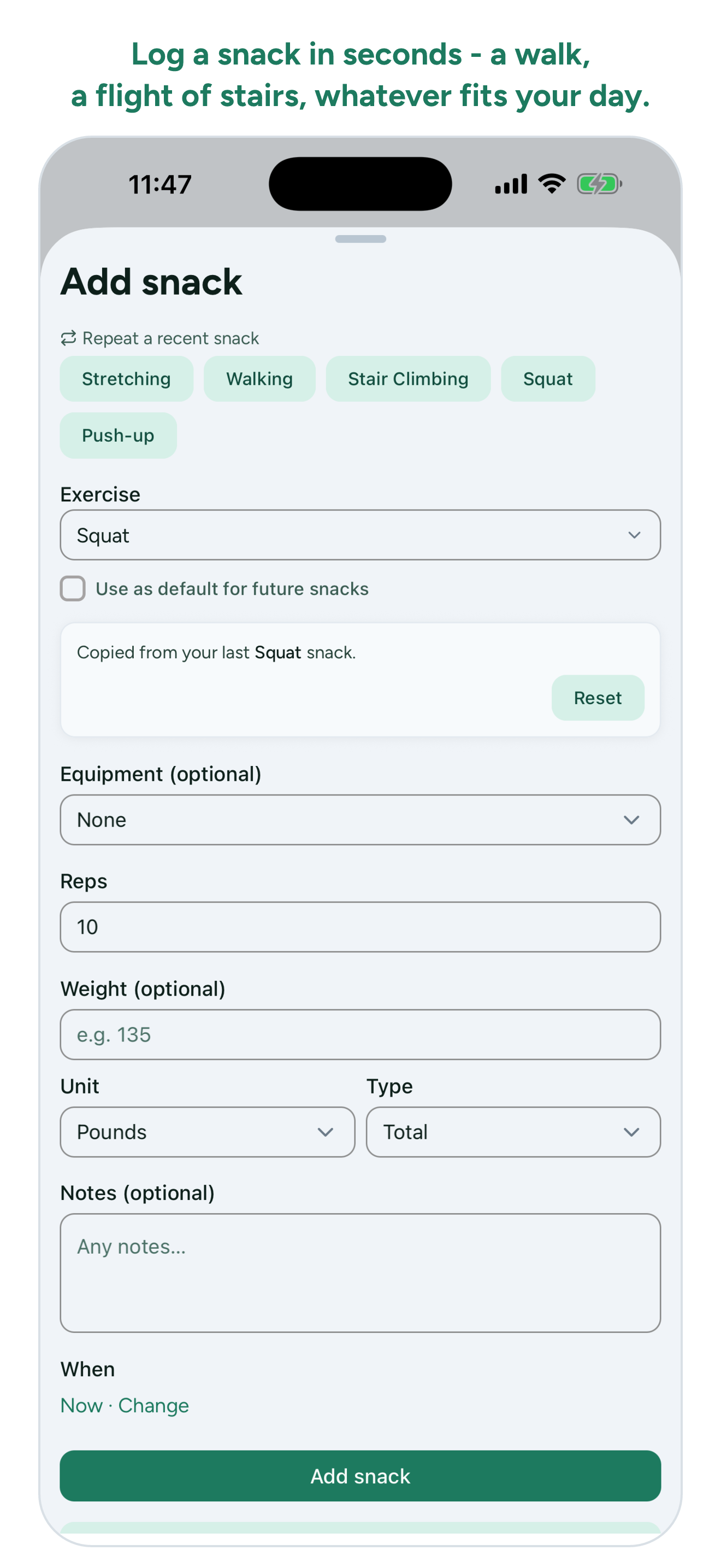 Snack App: Exercise Reminders screenshot 2