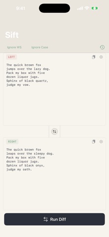 Sift Text Diff iPhone screenshot
