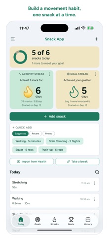Snack App: Exercise Reminders Screenshot 1 of 9