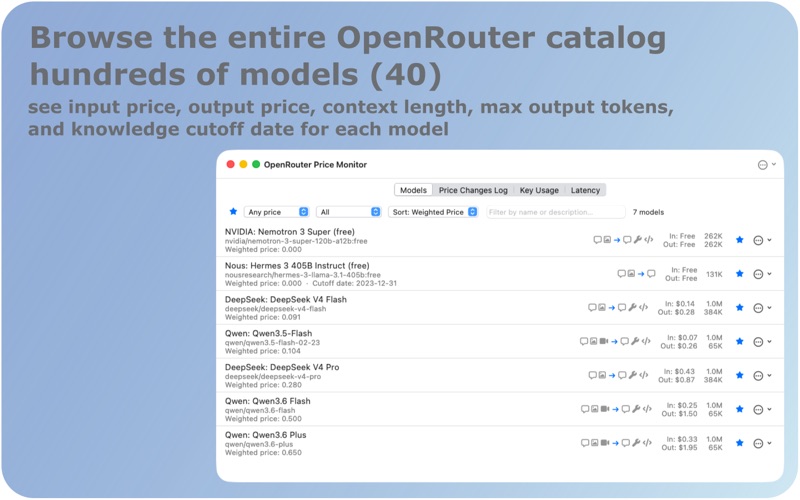 OpenRouter Price Monitor iPhone screenshot