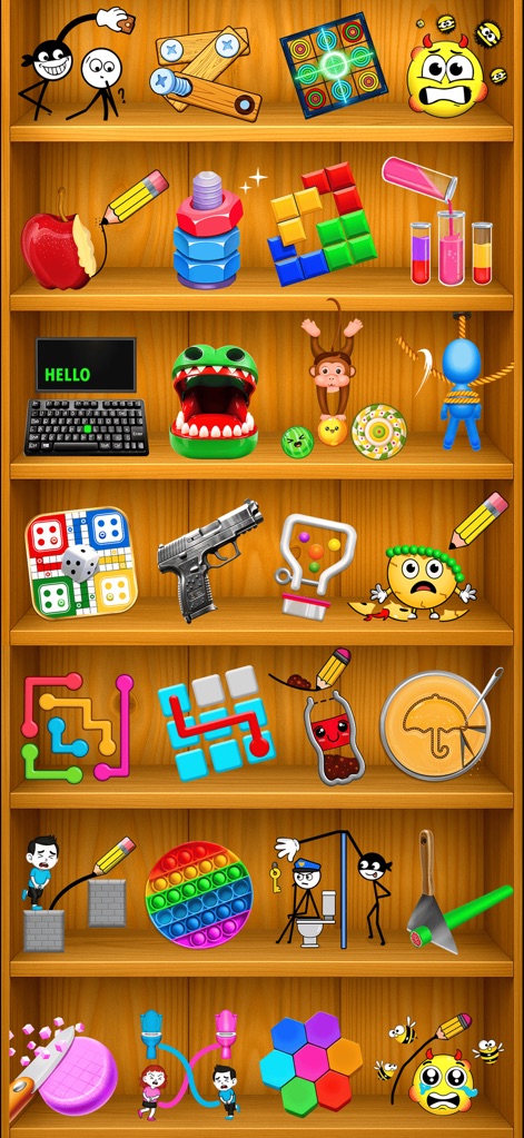 Mini Antistress Relaxing Games - This tool offers an extensive library of mini-games, from engaging 'screws and planks' puzzles that test logic to the soothing tactile feedback of the pop-it fidget, catering to every mood.