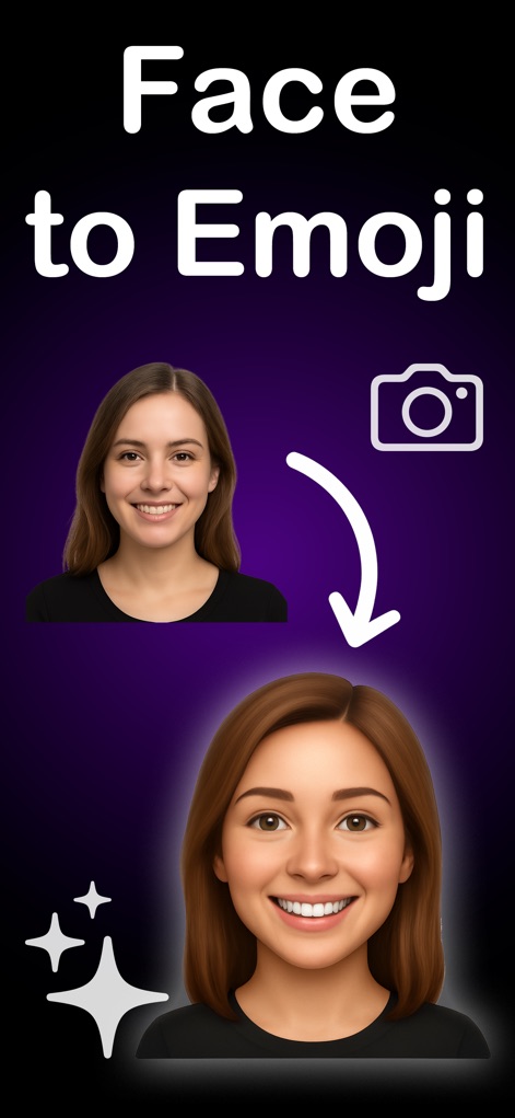 Genmoji: AI Emoji Maker - Mix - Explore the innovative 'Face to Emoji' function, which transforms an original photo input into a stylized, expressive emoji output.