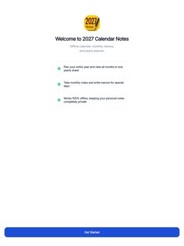 2027 Calendar Notes iPad screenshot