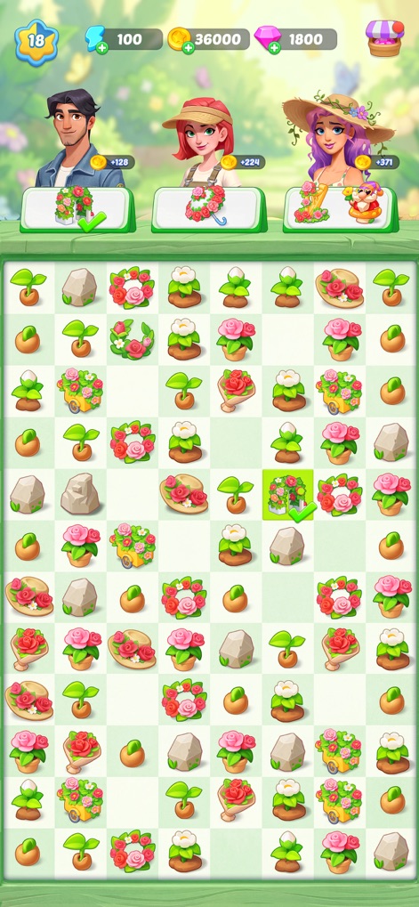 Mystery Town: Merge Games - Players engage with diverse floral elements and gardening items, all set within a lush, verdant garden scenery.