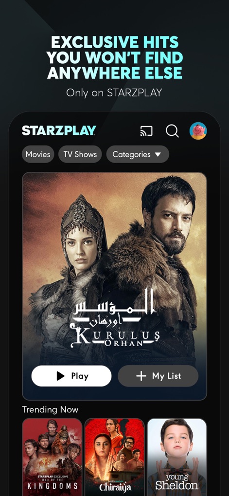 STARZPLAY ستارزبلاي - 이 앱은 'Kurulus Orhan'과 같은 독점 히트작을 제공하며, 사용자는 '내 목록' 기능을 통해 좋아하는 콘텐츠를 쉽게 관리할 수 있습니다.