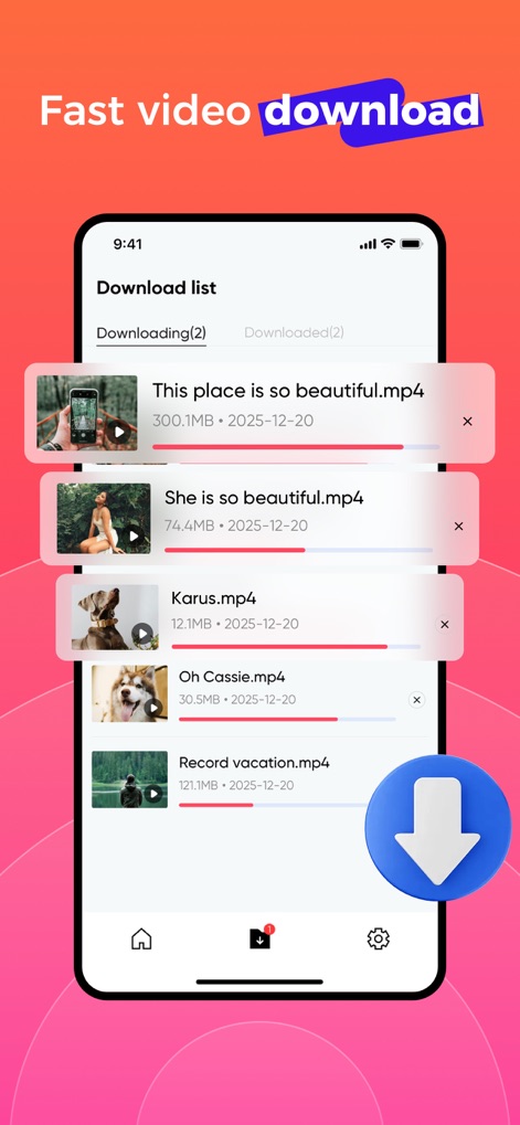 MoodPlayer - Media Player - This tool enables efficient video downloading, presenting a clear download list with individual progress indicators and a dedicated download icon for quick access.