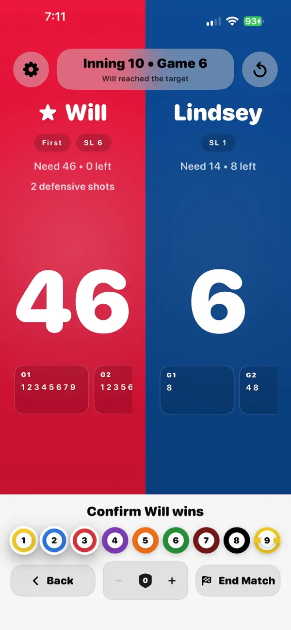 Screenshot #1 pour 9 Ball Points Scorekeeper
