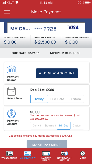 MyCU Credit Card Screenshot