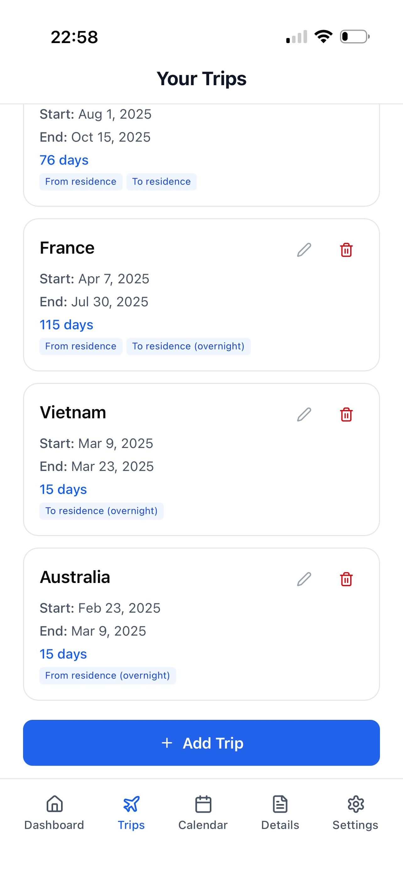 International Travel Tracker
