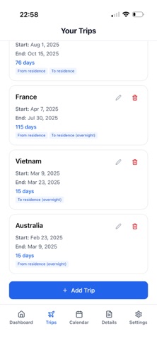 International Travel Tracker screenshot
