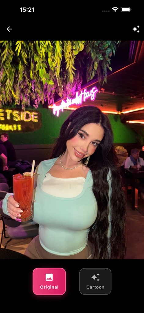 Desira - - Users can instantly compare their original portrait with the AI-generated cartoon version using the intuitive 'Original' and 'Cartoon' toggle buttons.