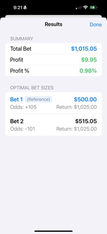 Bet Arbitrage Calculator Screenshot 2 of 4