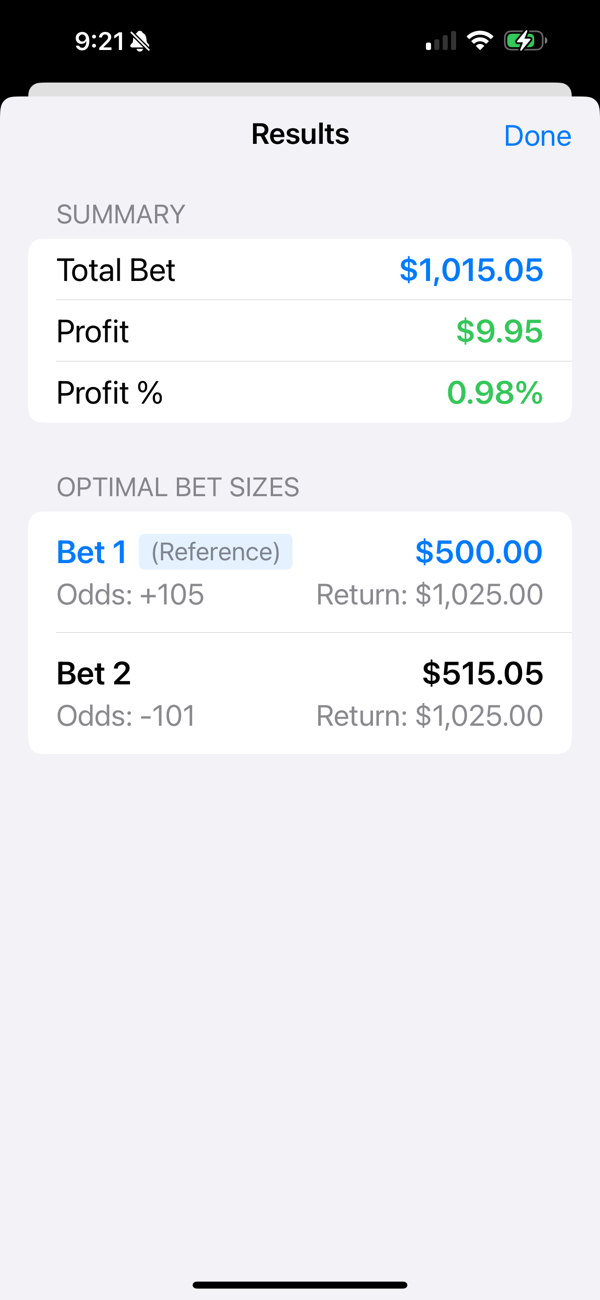 Bet Arbitrage Calculator screenshot 2