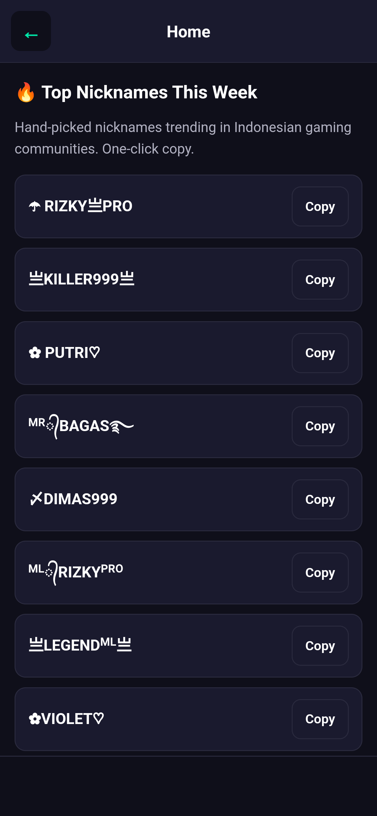 Nickname Generator FF ML