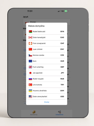 Przelicznik walutowy iPad screenshot
