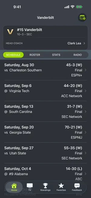 Vanderbilt Football Schedules screenshot 1