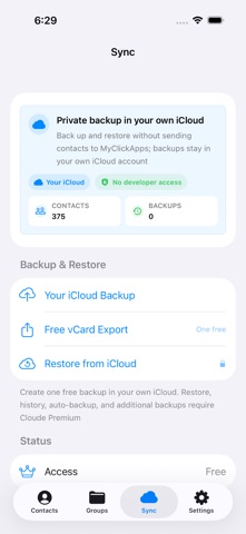 Cloude - Contacts Backup iPhone screenshot