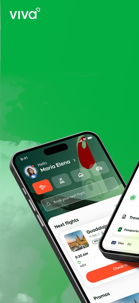 Viva Aerobus: Fly! - Discover the app's streamlined home screen, featuring personalized greetings and quick access to flight booking.