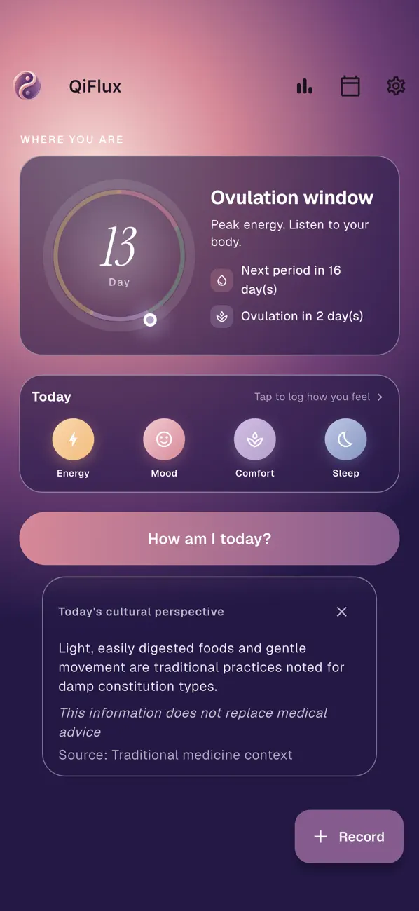Screenshot #1 pour QiFlux: Quiet Period Tracker
