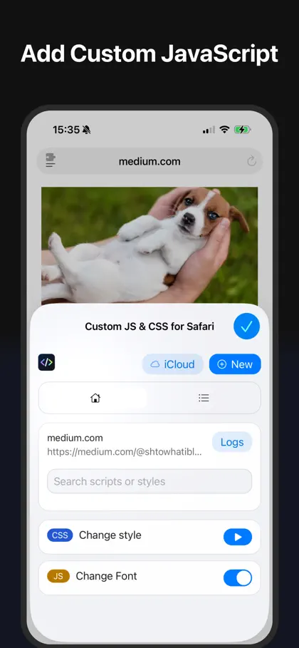Screenshot 1 di 5 di Custom JS & CSS for Safari