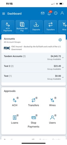 Tandem Bank Treasury Mgmt screenshot