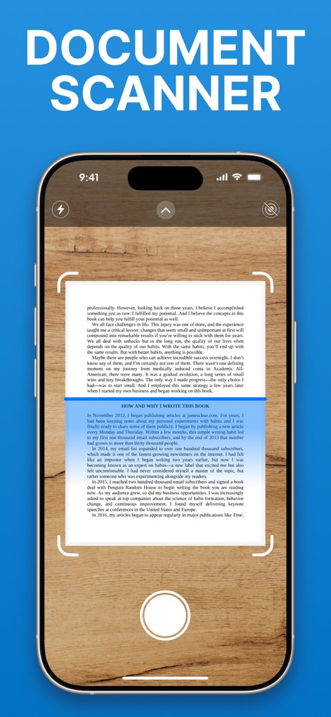 HP Smart Printer App − iPrint - Esta pantalla muestra la función de escáner integrada, permitiendo a los usuarios capturar documentos físicos y utilizar guías de recorte para una digitalización exacta del texto.