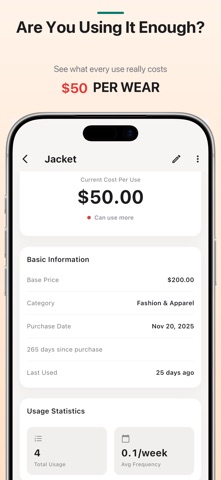 Worth It - Cost Per Use Screenshot 1 of 7