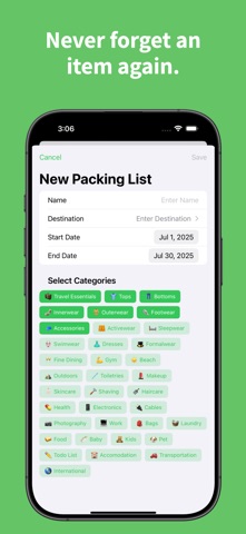 OnePack - Packing List iPhone screenshot