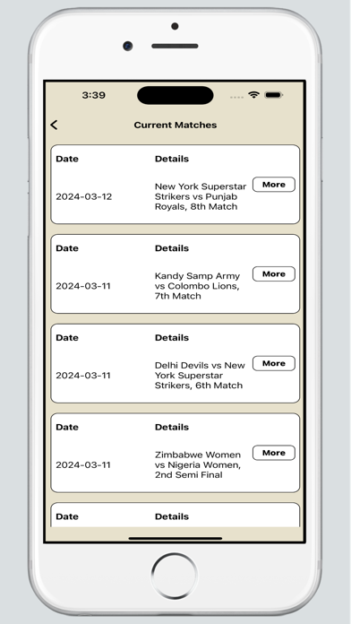 Cricket Scores Board Screenshot