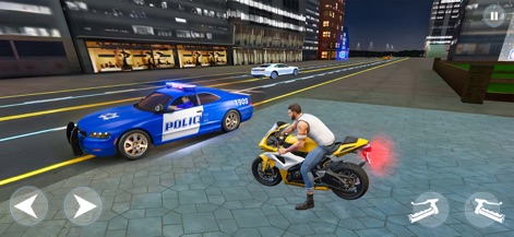 Open Drive 3D: Gangster Games - Engage in thrilling high-speed police chases through the illuminated night city streets, where users can outmaneuver a patrol car on a sleek yellow sportbike.