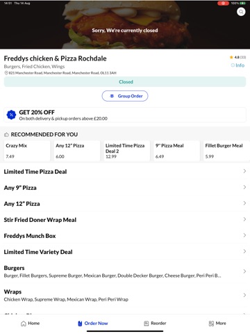 Freddys chicken&Pizza Rochdale iPad screenshot