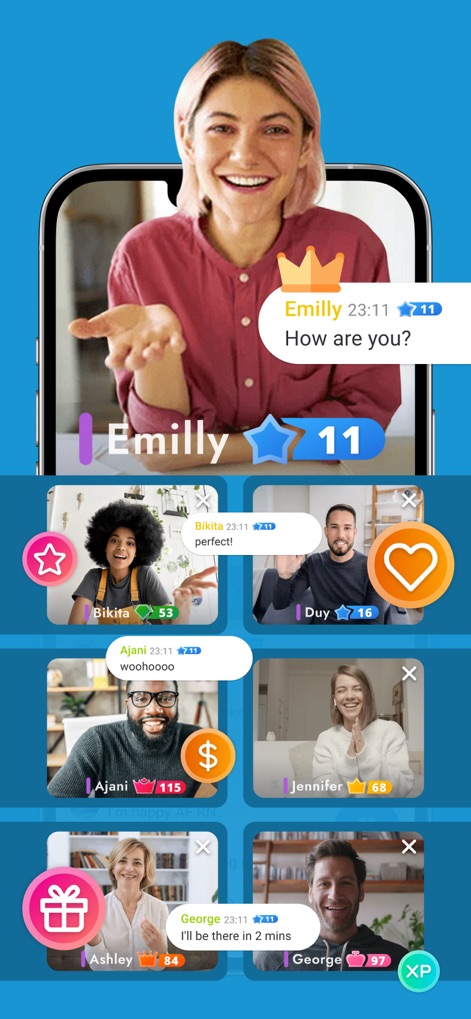 Paltalk: Live Chat Rooms - Les utilisateurs peuvent interagir visuellement grâce aux "flux vidéo multiples" et envoyer des "cadeaux virtuels" pour exprimer leur appréciation et se démarquer.