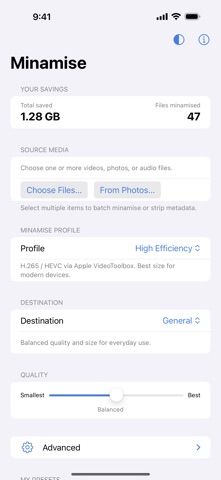 Minamise: Compress Media iPhone screenshot