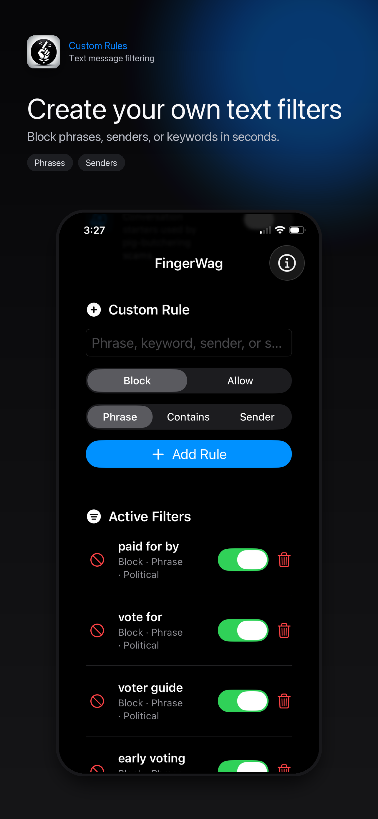 FingerWag: Spam Text Blocker