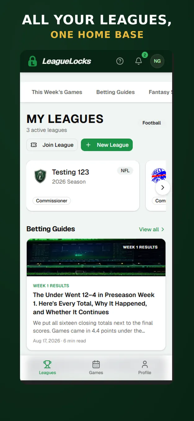LeagueLocks App Store screenshot: leagues