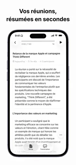 Capture d'écran de Recap: IA Pour Réunions sur iPhone 1