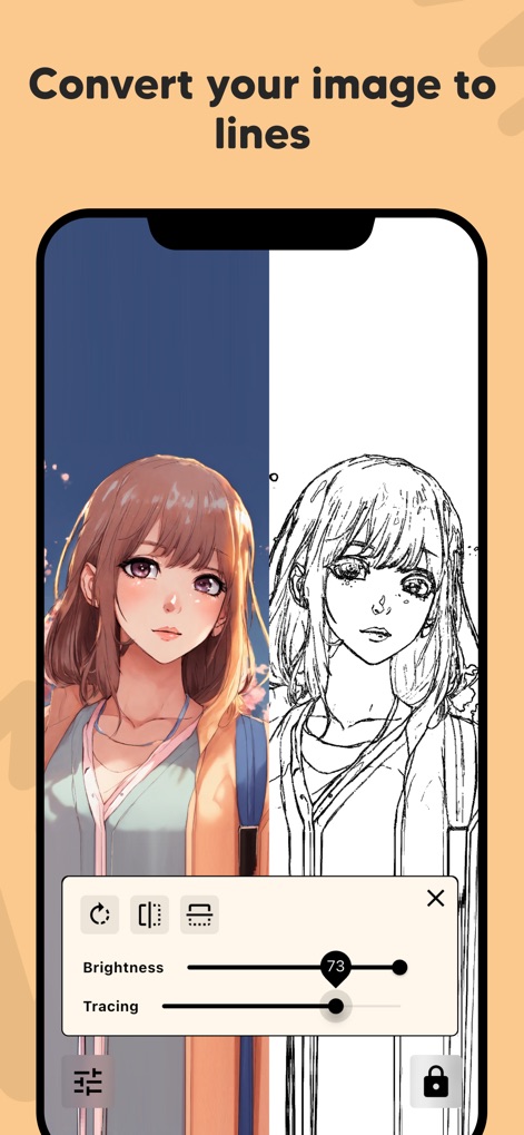 Lightbox draw - tracing paper - Explore the app's capability to instantly convert original photos into clear line art, with adjustable brightness and tracing sensitivity for optimal clarity.