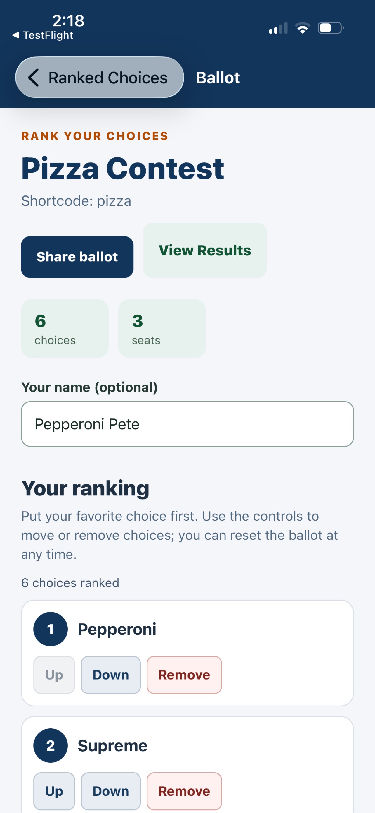 Screenshot 2 of Ranked Choices