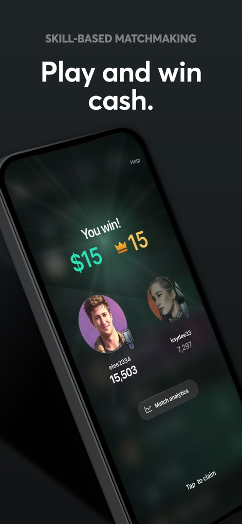 Triumph: Play for Cash - Observe a successful match conclusion, where players see a "You win!" notification and their opponent's profile, reinforcing the thrill of earning cash prizes.