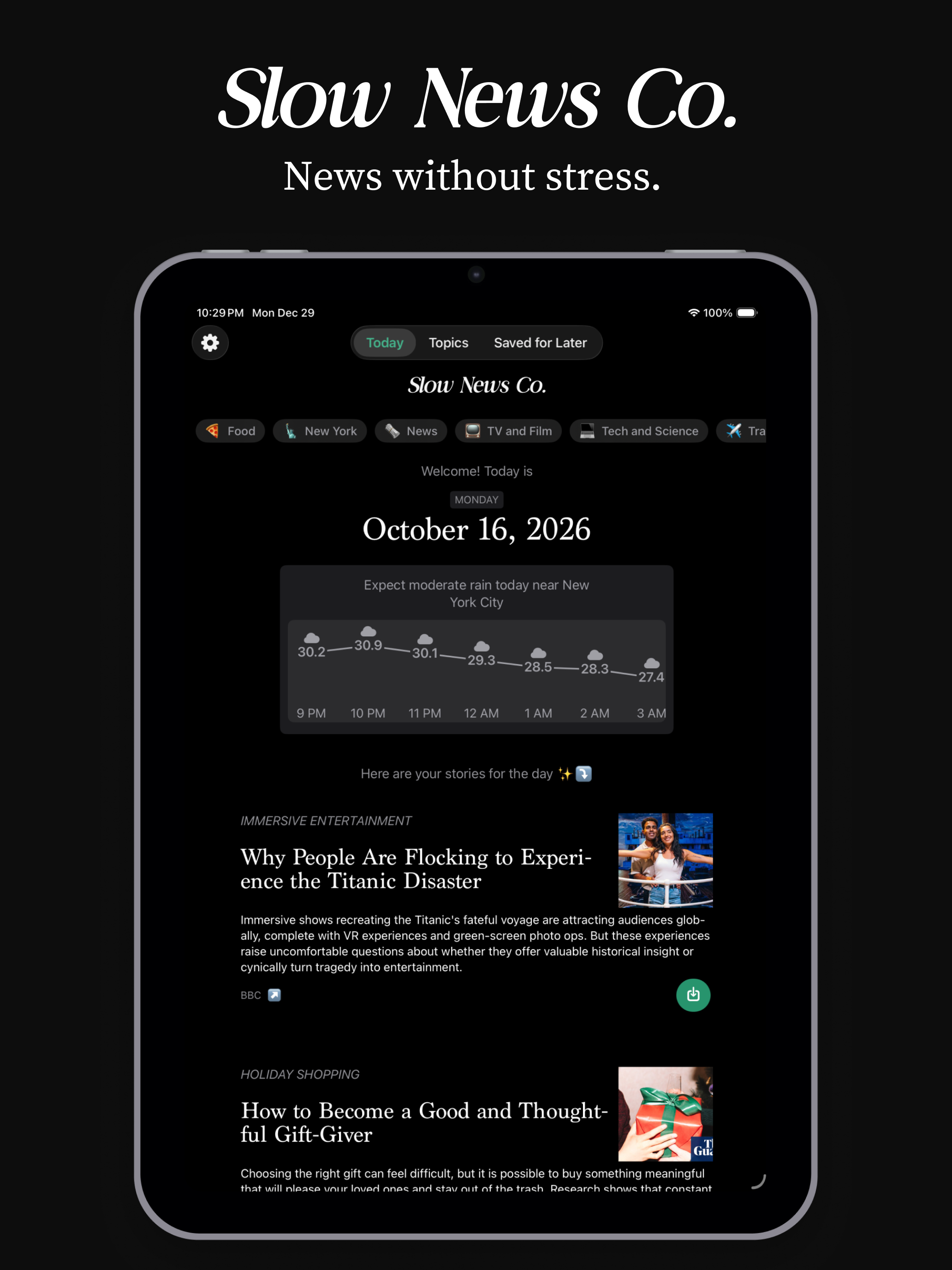 Slow News Co: Articles, Topics