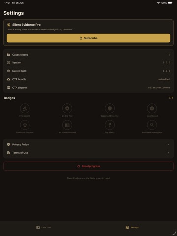 Silent Evidence iPad screenshot