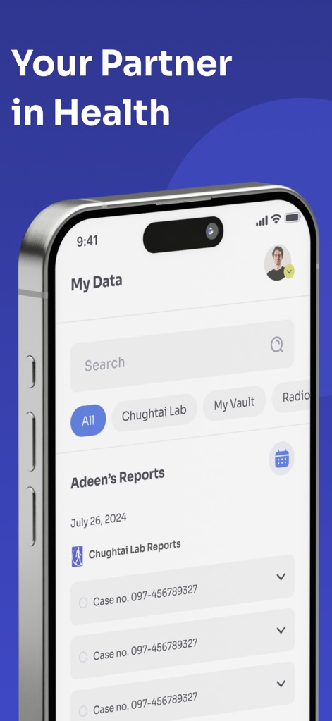 ChughtaiLab - Die App ermöglicht die einfache Verwaltung von Gesundheitsdaten mit Filteroptionen für „Chughtai Lab“ Berichte und der übersichtlichen Darstellung von Fallnummern für schnellen Zugriff auf Ergebnisse.
