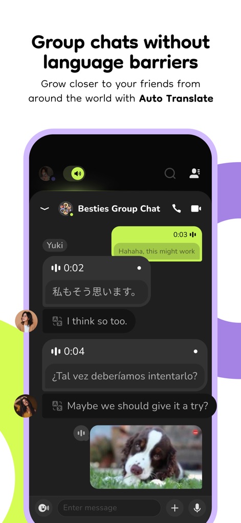 buz - voice connects - This tool facilitates barrier-free communication in group chats, automatically translating foreign language voice messages into the user's native language for clear understanding.