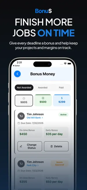 Bonus Money: Job Management screenshot 1
