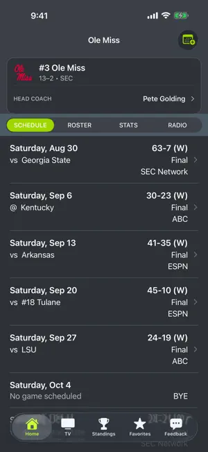 Mississippi Football Schedules screenshot 1