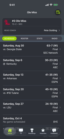 Mississippi Football Schedules app screenshot