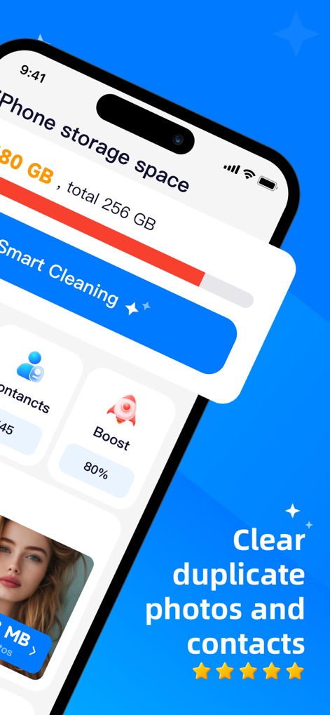 Clean Now：Clean Up Storage - This tool offers a comprehensive smart cleaning option, allowing users to efficiently clear duplicate photos and consolidate contacts for improved device performance.