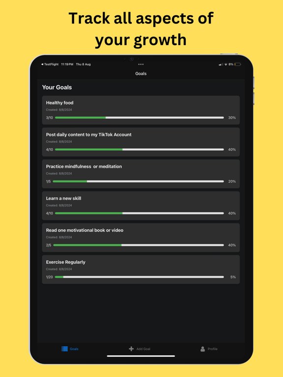 Aimly: 100 Day Goal Challenge iPad screenshot 2 - Productivity app