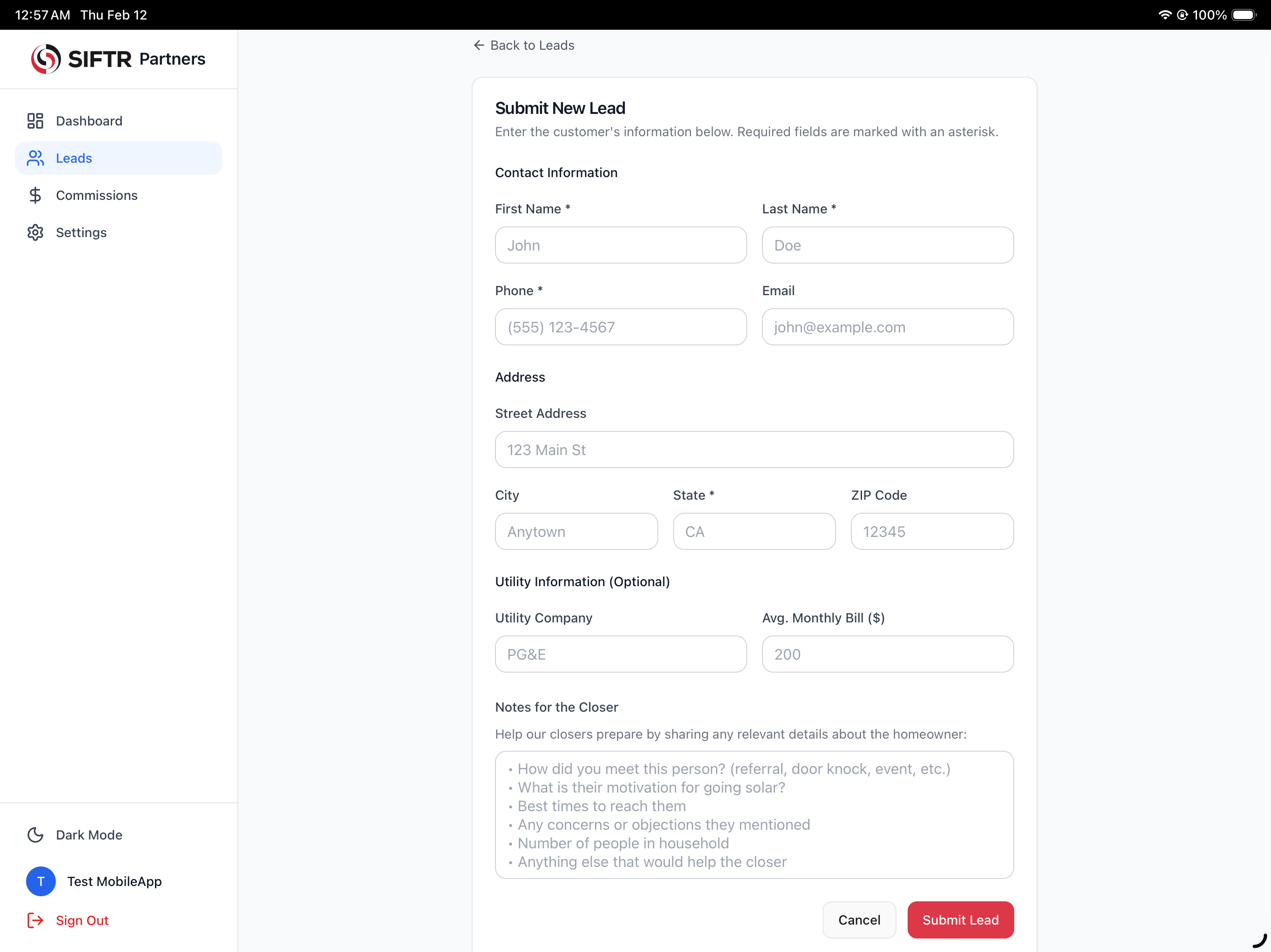 SIFTRs Partner Portal screenshot 12